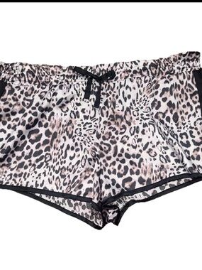 Victoria's Secret Large Leopard Print Satin Pajama Shorts Bow Sleepwear Lounge